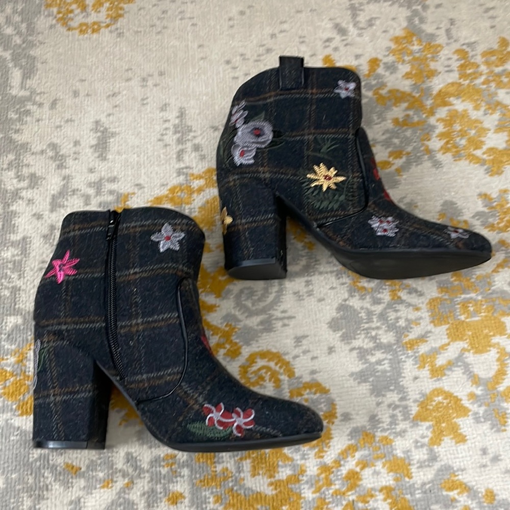 Embroidered ankle booties